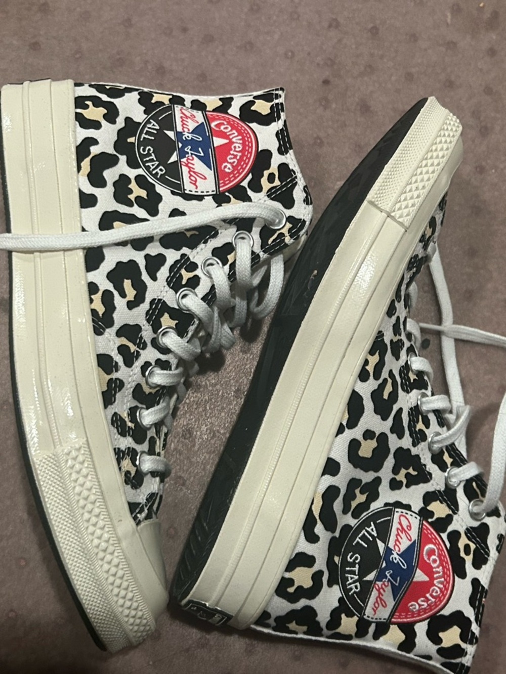 Converse High Top Sneakers in Black and Cream Leopard Print